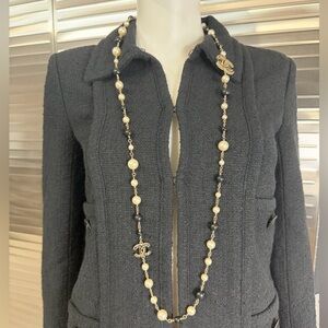 Chanel Pearl and Black Enamel CC Long Necklace